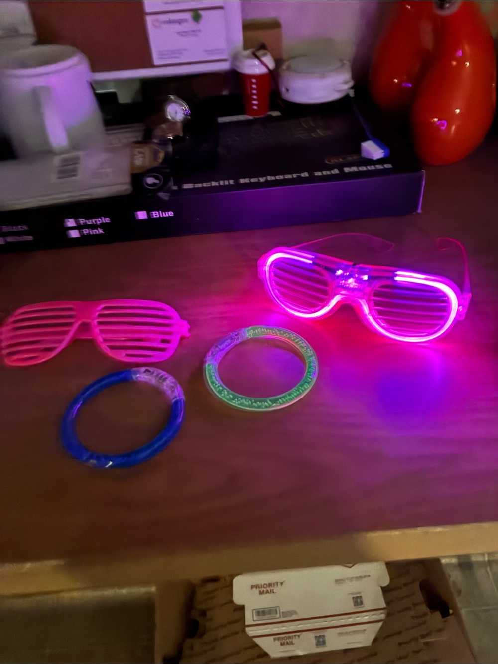 Pink LED Shutter Party Glasses with Glow Bracelets